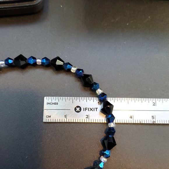 8 Inch Sterling Silver Unique Blue And Black Crystals Bracelet - Picture 6 of 7